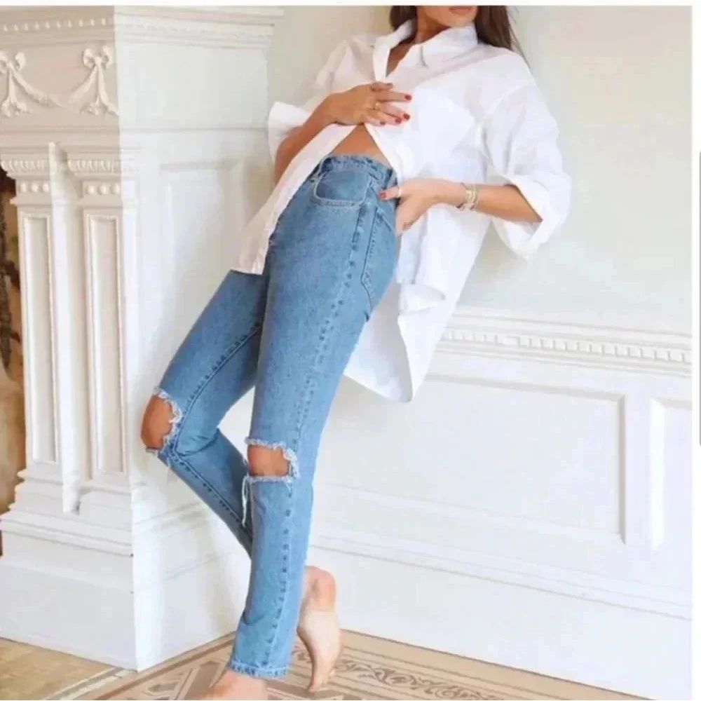 Weworewhat Crop jeans ladies Danielle distressed button fly size 26